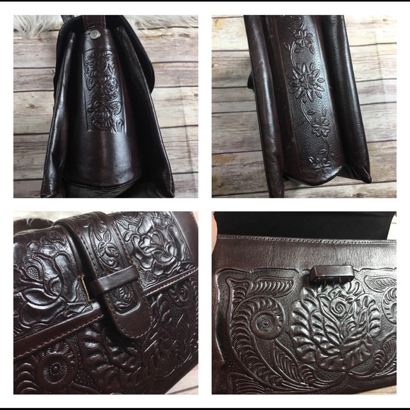 Handmade Tooled Leather Satchel Bag - Picture 6 of 8